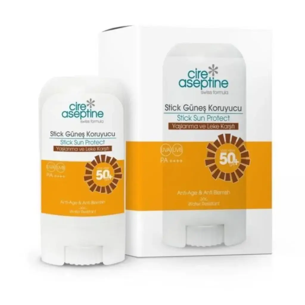 Cire Aseptine Stick Güneş Koruyucu Yaşlanma ve Leke Karşıtı 50 SPF 17 gr yüksek korumalı pratik güneş koruyucu stick