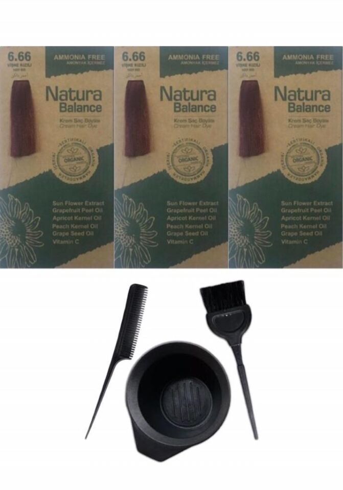 NATURA BALANCE SAÇ BOYASI 6.66 VİŞNE KIZILI 3 ADET+SAÇ BOYAMA SETİ