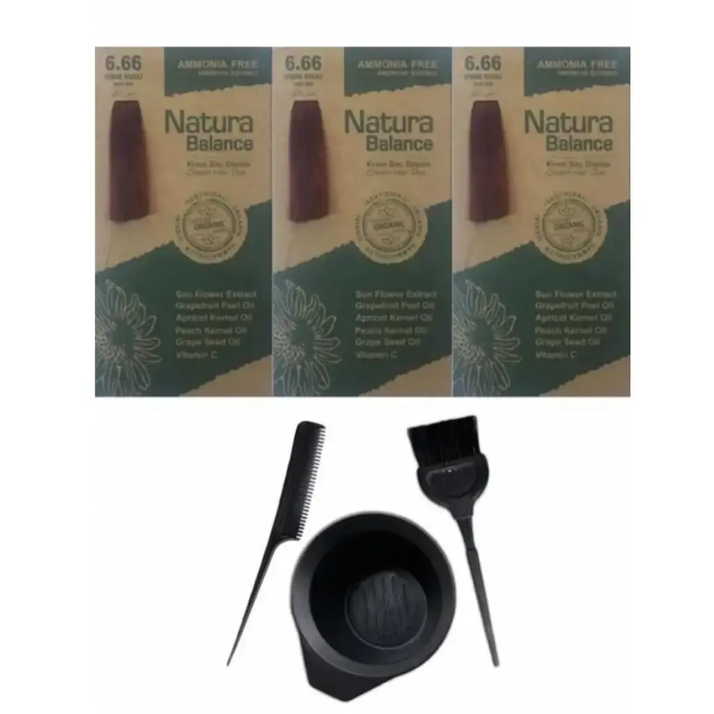 Natura Balance 6.66 Vişne Kızılı 3 Adet + Saç Boyama Seti
