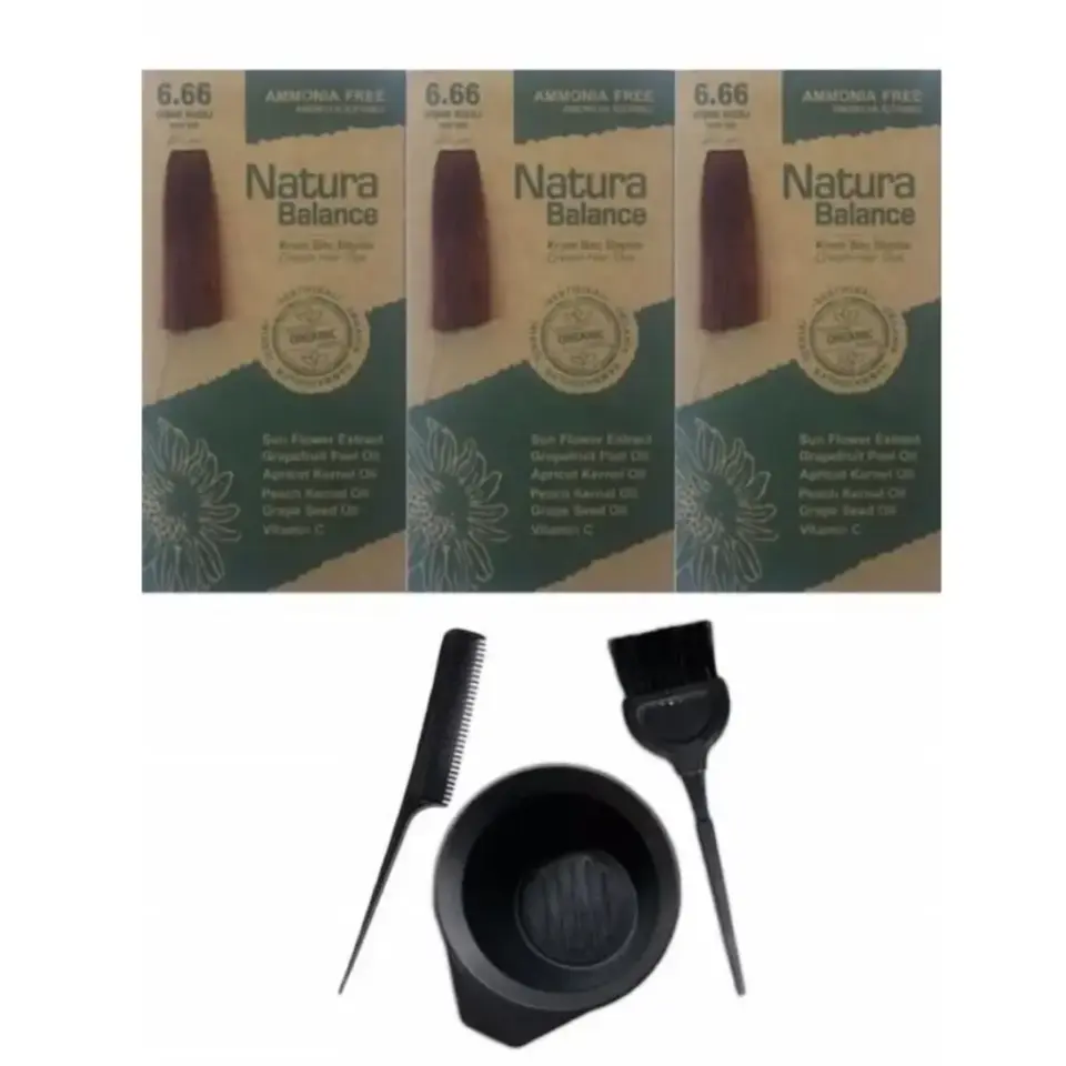 Natura Balance 6.66 Vişne Kızılı 3 Adet + Saç Boyama Seti