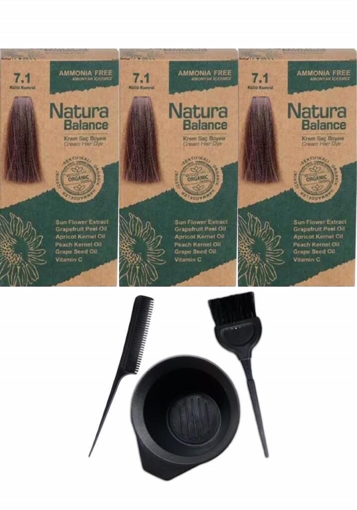 NATURA BALANCE SAÇ BOYASI 7.1  KÜLLÜ KUMRAL 3 ADET+SAÇ BOYAMA SETİ
