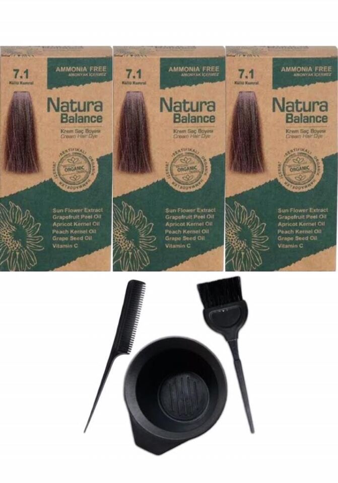 NATURA BALANCE SAÇ BOYASI 7.1  KÜLLÜ KUMRAL 3 ADET+SAÇ BOYAMA SETİ