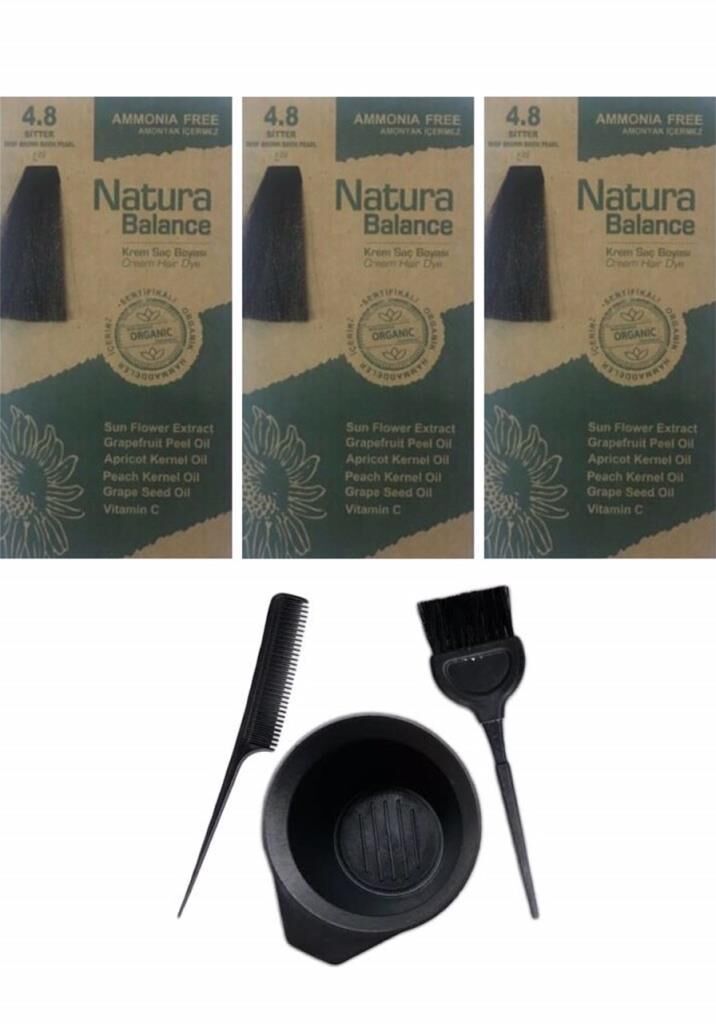 NATURA BALANCE SAÇ BOYASI 4.8 BİTTER 3 ADET+SAÇ BOYAMA SETİ