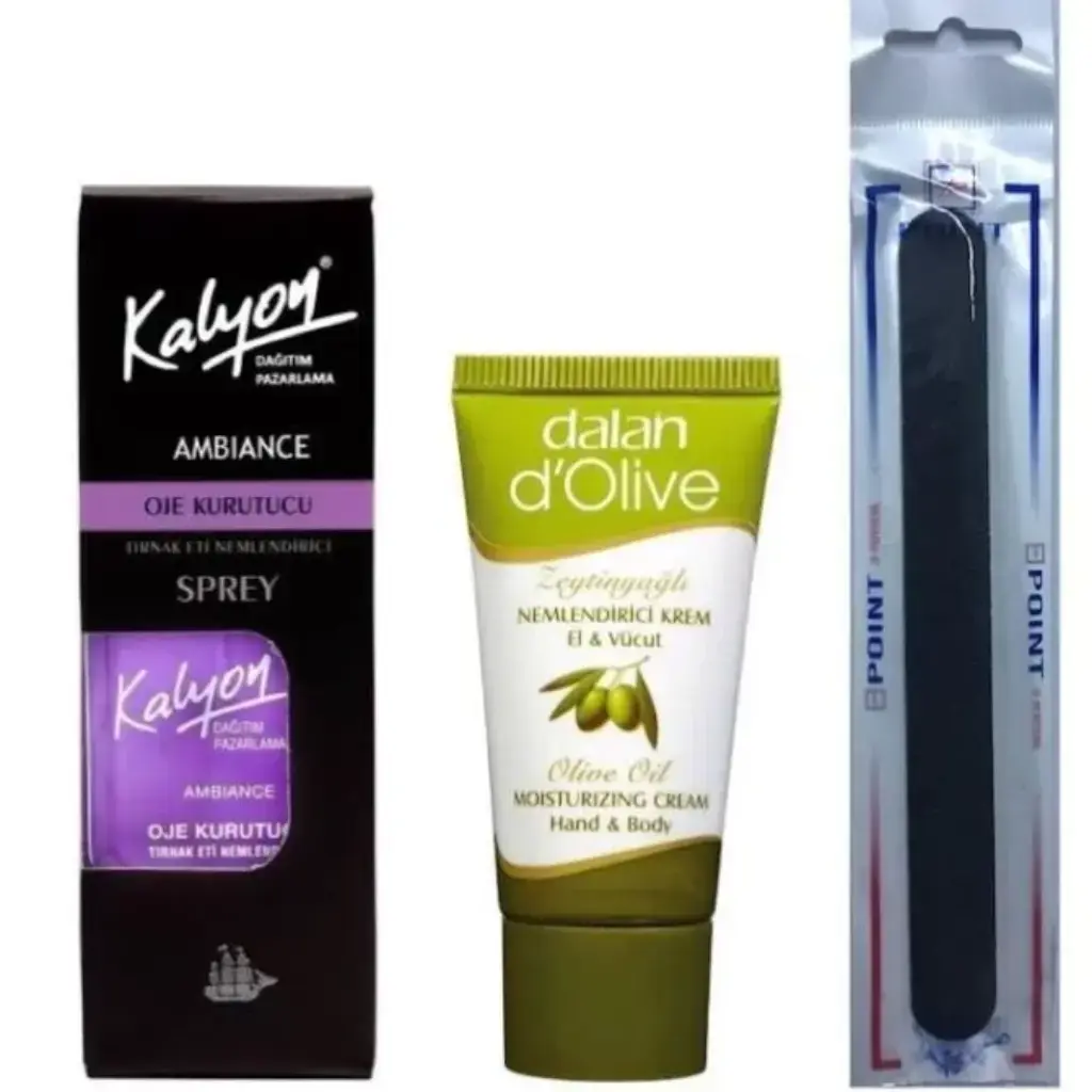Kalyon Oje Kurutucu Sprey 17 ML + Dalan Krem 20 Ml + Tırnak Törpüsü