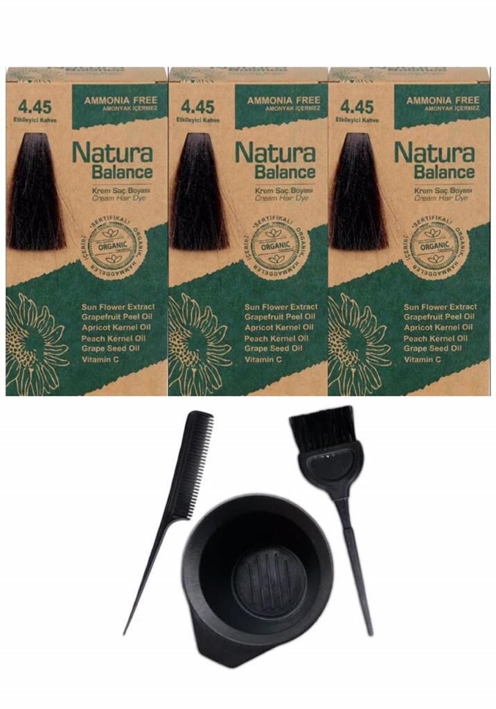 NATURA BALANCE SAÇ BOYASI 4.45 ETKİLEYİCİ KAHVE 3 ADET+SAÇ BOYAMA SETİ