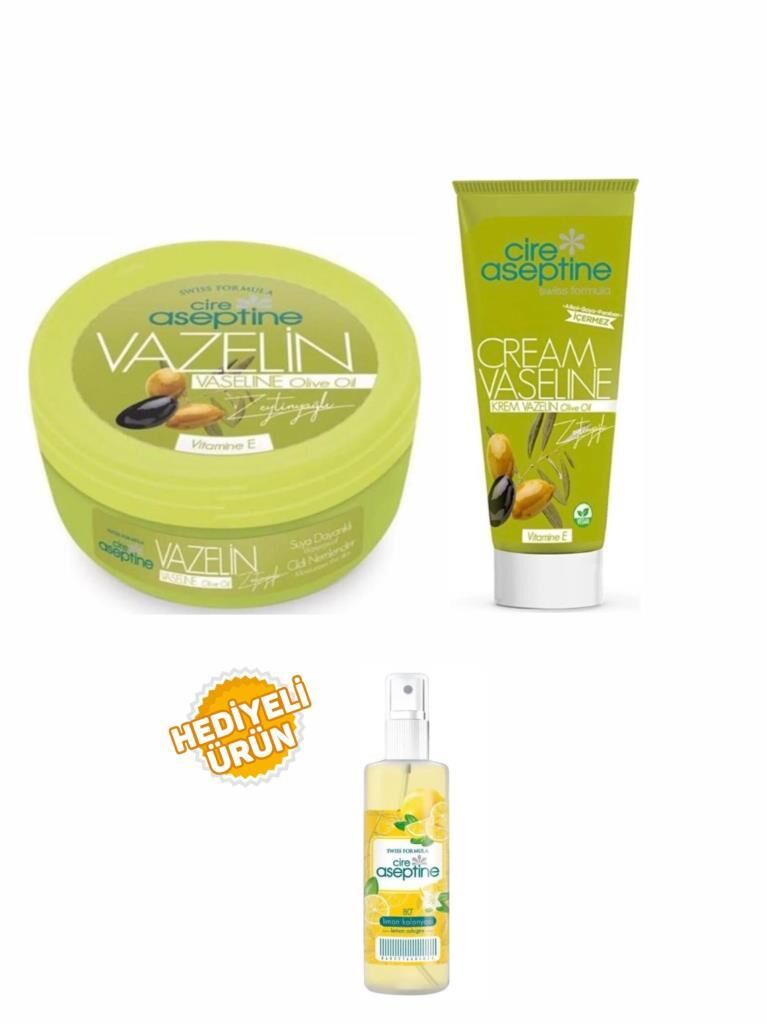 Cire Aseptine Zeytinyağlı Vazelin Kavanoz 150Ml+Zeytinyağlı Tüp 75 Ml+Limon Kolonyası 100 ml Sprey Hediyeli