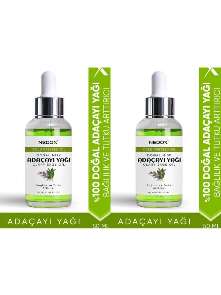 NEDOX 2 Adet Misk Adaçayı Yağı %100 Doğal Bağlılık Ve Tutku Arttırıcı Clary Sage Oil 50 Ml