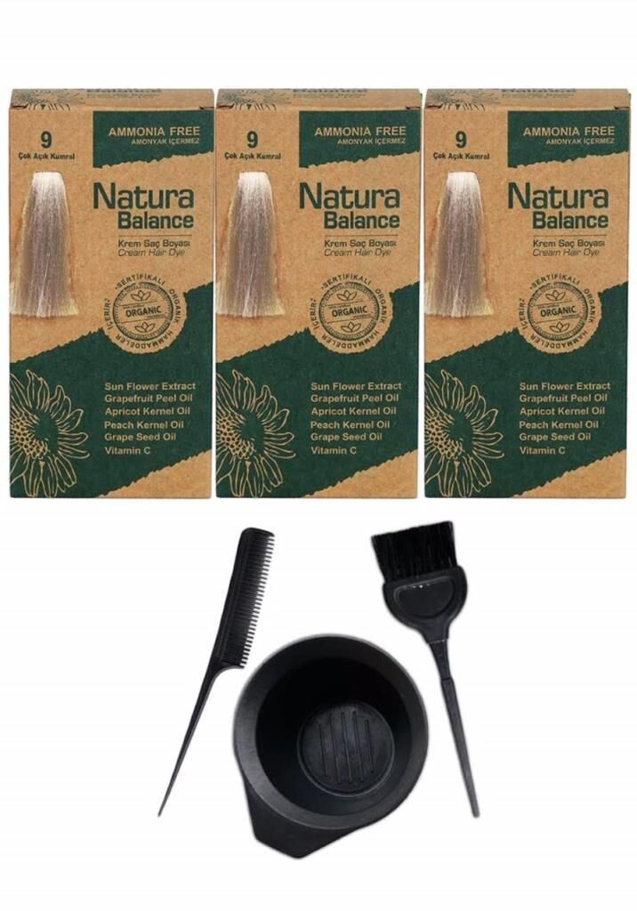 NATURA BALANCE SAÇ BOYASI 9 ÇOK AÇIK KUMRAL 3 ADET+SAÇ BOYAMA SETİ