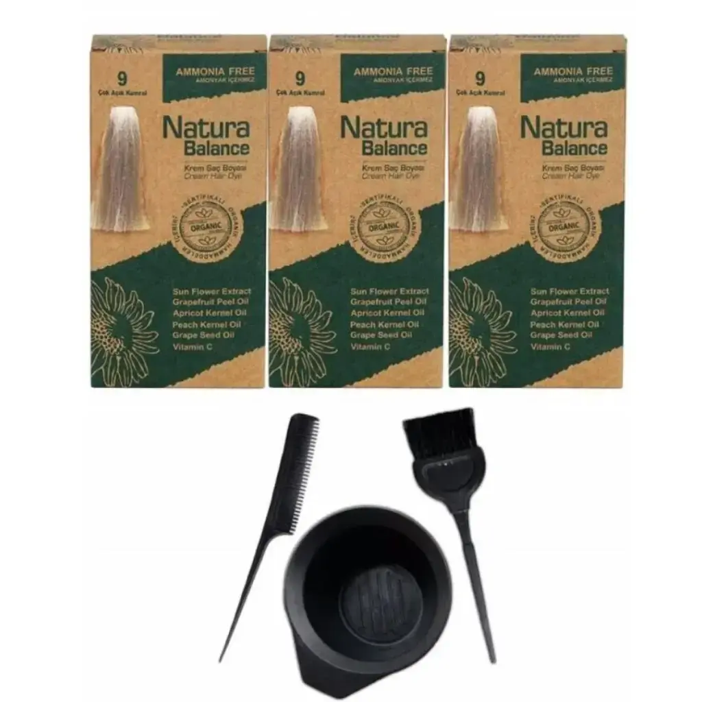 Natura Balance 9 Çok Açık Kumral 3 Adet + Saç Boyama Seti
