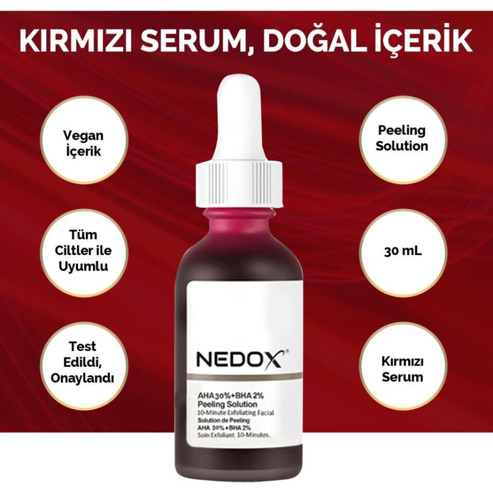 NEDOX Cilt Yenileyici Cilt Tonu Eşitleyici Kırmızı Peeling Serum Aha %30 Bha %2 Ph % 3.5 Serum 30 ml