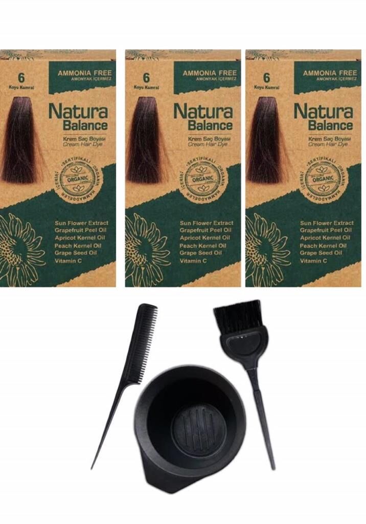 NATURA BALANCE SAÇ BOYASI 6 KOYU KUMRAL 3 ADET+SAÇ BOYAMA SETİ