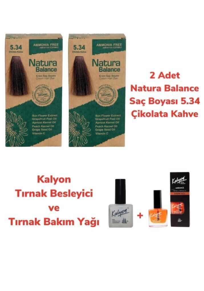 NATURA BALANCE SAÇ BOYASI 5.34 ÇİKOLATA KAHVE 2 ADET + KALYON TIRNAK BESLEYİCİ VE BAKIM YAĞI