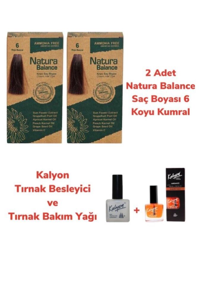 NATURA BALANCE SAÇ BOYASI 6 KOYU KUMRAL 2 ADET + KALYON TIRNAK BESLEYİCİ VE BAKIM YAĞI