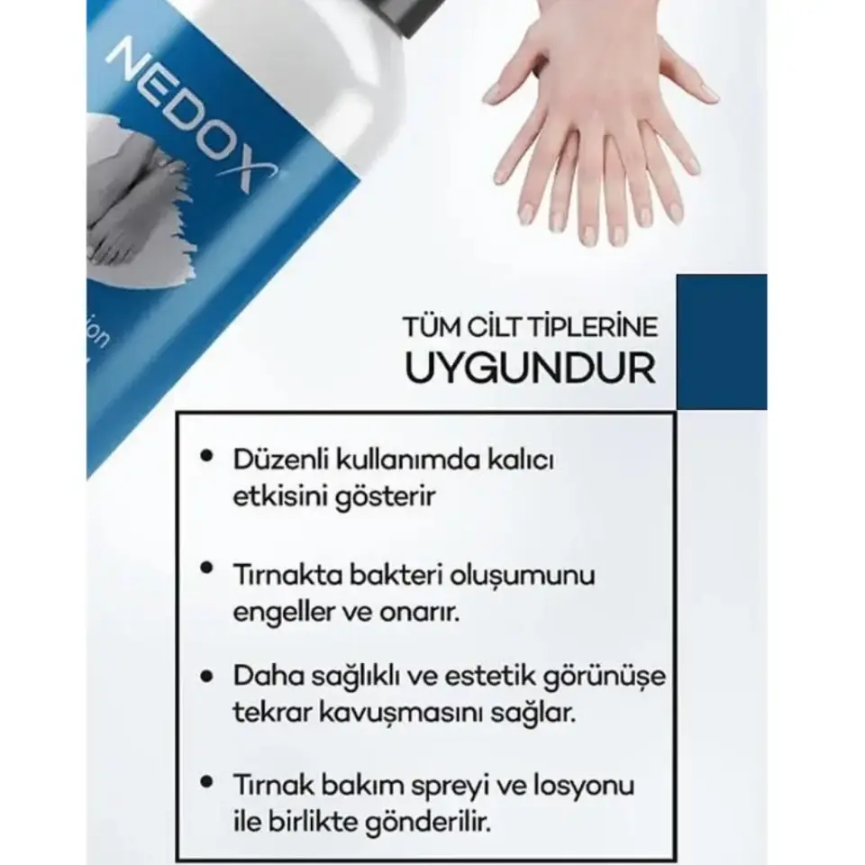 NEDOX Tırnak Bakım Spreyi ve Losyonu 50 ml + 50 ml Güçlendirici Tırnak Bakım Seti tüm cilt tiplerine uygundur