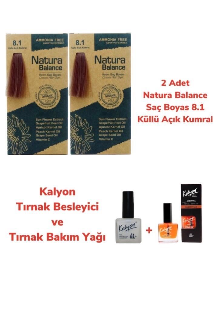NATURA BALANCE SAÇ BOYASI 8.1 KÜLLÜ AÇIK KUMRAL BAKIR 2 ADET + KALYON TIRNAK BESLEYİCİ VE BAKIM YAĞI