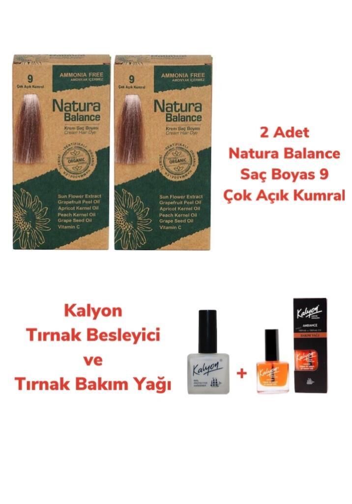 NATURA BALANCE SAÇ BOYASI 9 ÇOK AÇIK KUMRAL BAKIR 2 ADET + KALYON TIRNAK BESLEYİCİ VE BAKIM YAĞI