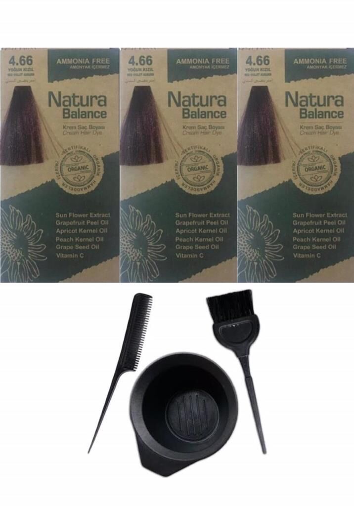 NATURA BALANCE SAÇ BOYASI 4.66 YOĞUN KIZIL 3 ADET+SAÇ BOYAMA SETİ