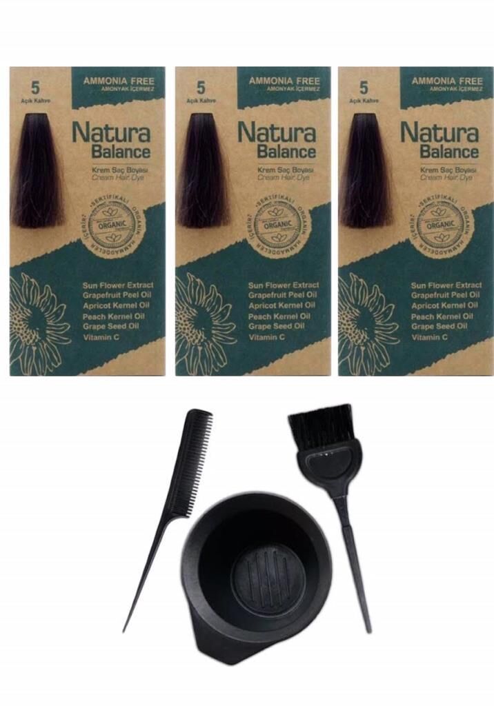 NATURA BALANCE SAÇ BOYASI 5 AÇIK KAHVE 3 ADET+SAÇ BOYAMA SETİ