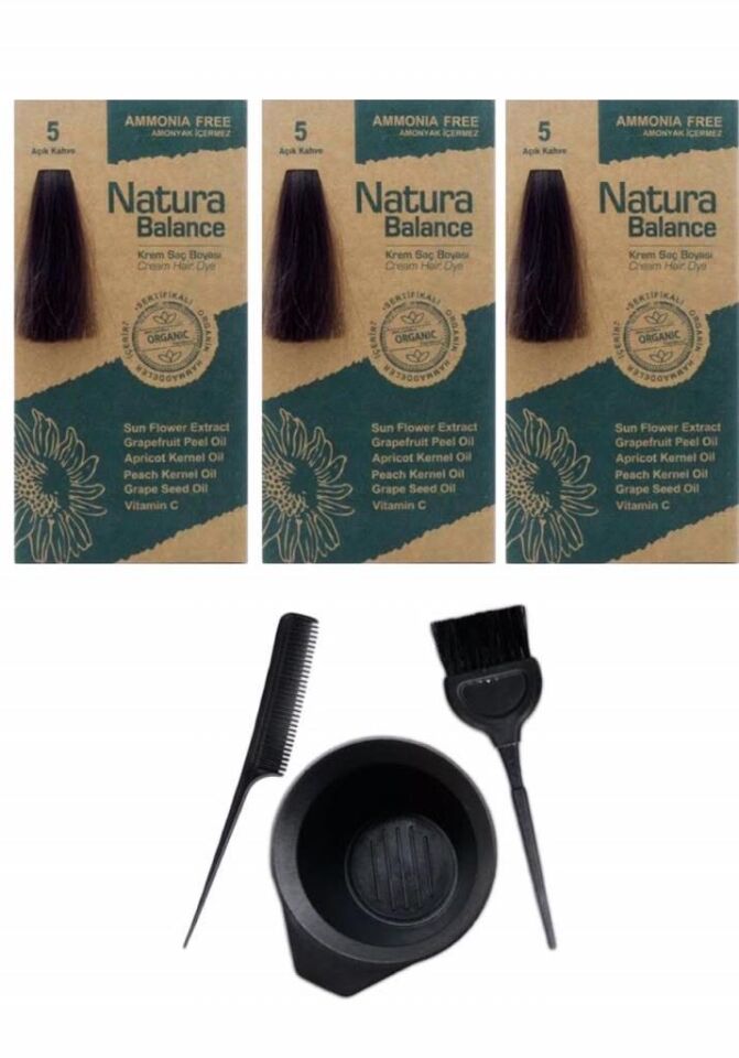 NATURA BALANCE SAÇ BOYASI 5 AÇIK KAHVE 3 ADET+SAÇ BOYAMA SETİ