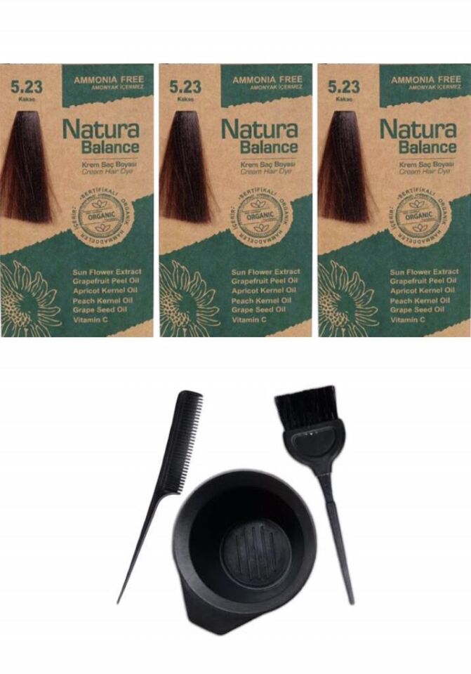 NATURA BALANCE SAÇ BOYASI 5.23 KAKAO 3 ADET+SAÇ BOYAMA SETİ