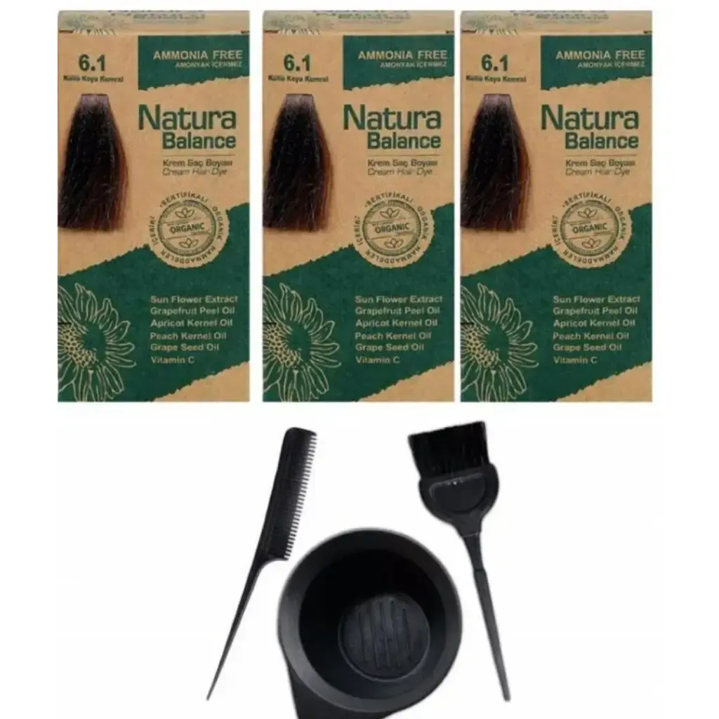 Natura Balance 6.1 Küllü Koyu Kumral 3 Adet + Saç Boyama Seti