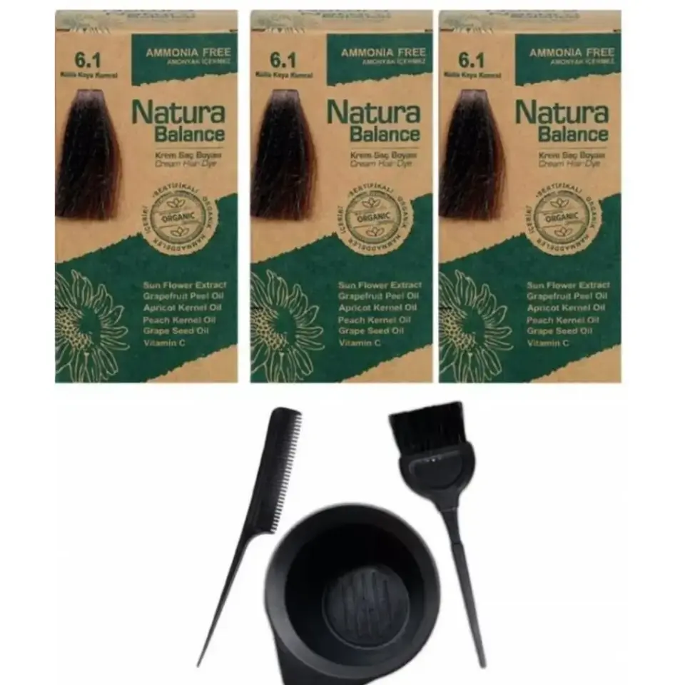 Natura Balance 6.1 Küllü Koyu Kumral 3 Adet + Saç Boyama Seti