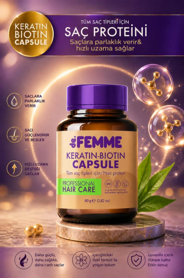 De Femme Saç Bakım Proteini /dökülmelere Ve Yıpranmalara Karşı Hair Profosyonel Saç Bakımı Özel Ürün 80Gr