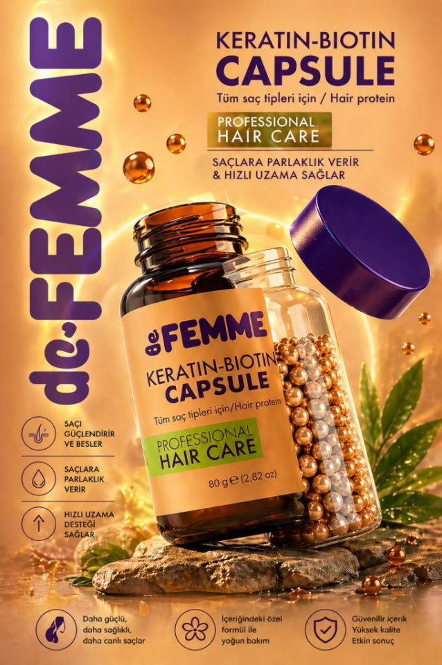 De Femme Saç Bakım Proteini /dökülmelere Ve Yıpranmalara Karşı Hair Profosyonel Saç Bakımı Özel Ürün 80Gr