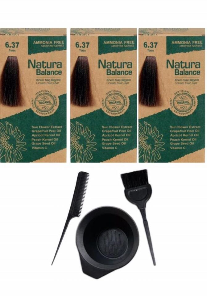 NATURA BALANCE SAÇ BOYASI 6.37 TÜTÜN 3 ADET+SAÇ BOYAMA SETİ