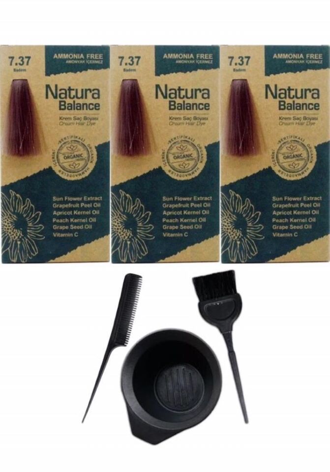 NATURA BALANCE SAÇ BOYASI 7.37 BADEM 3 ADET+SAÇ BOYAMA SETİ