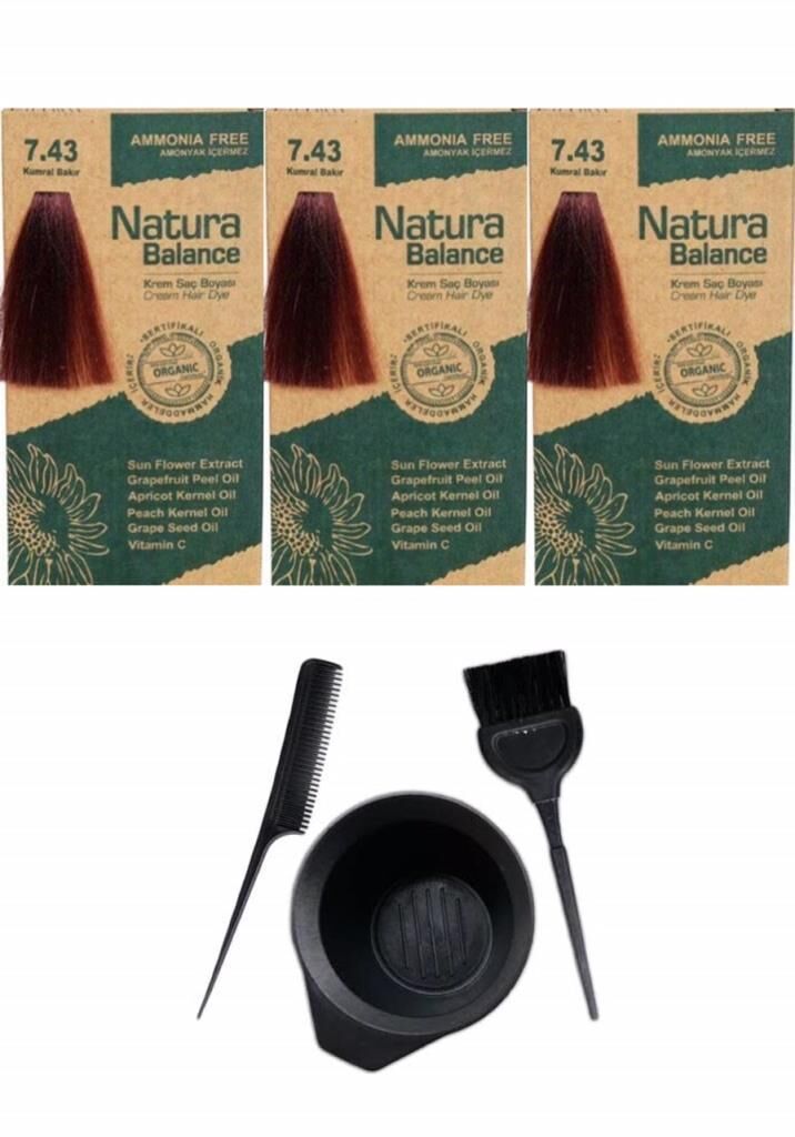 NATURA BALANCE SAÇ BOYASI 7.43 KUMRAL BAKIR 3 ADET+SAÇ BOYAMA SETİ