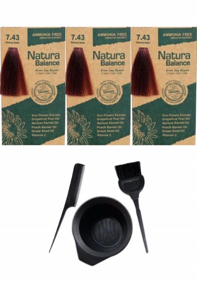 NATURA BALANCE SAÇ BOYASI 7.43 KUMRAL BAKIR 3 ADET+SAÇ BOYAMA SETİ