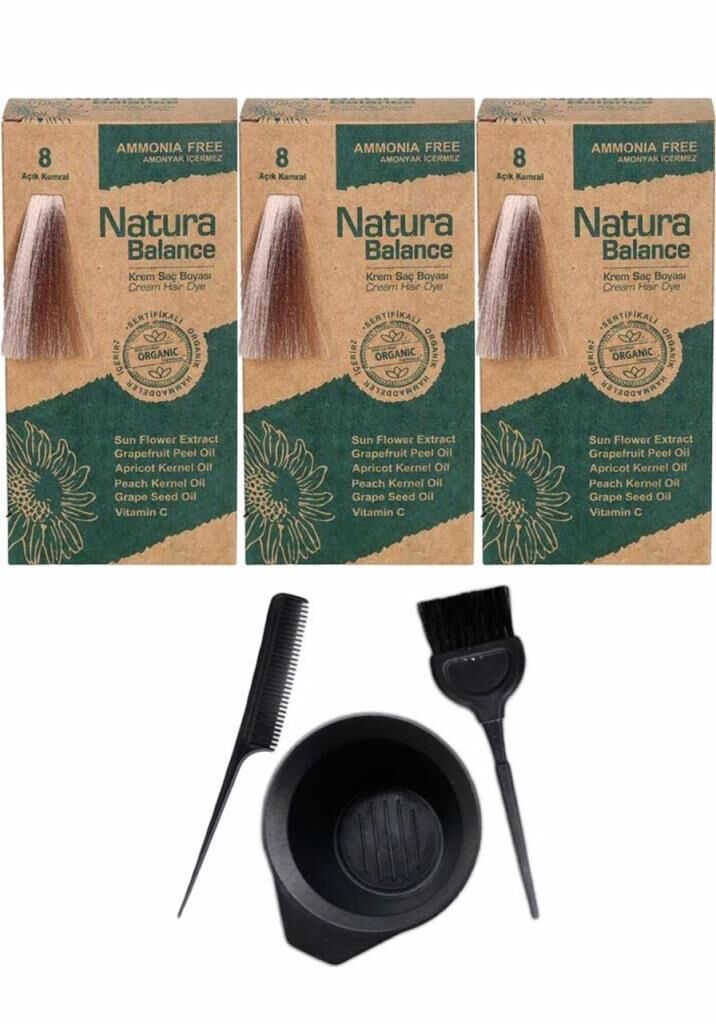 NATURA BALANCE SAÇ BOYASI 8 AÇIK KUMRAL 3 ADET+SAÇ BOYAMA SETİ