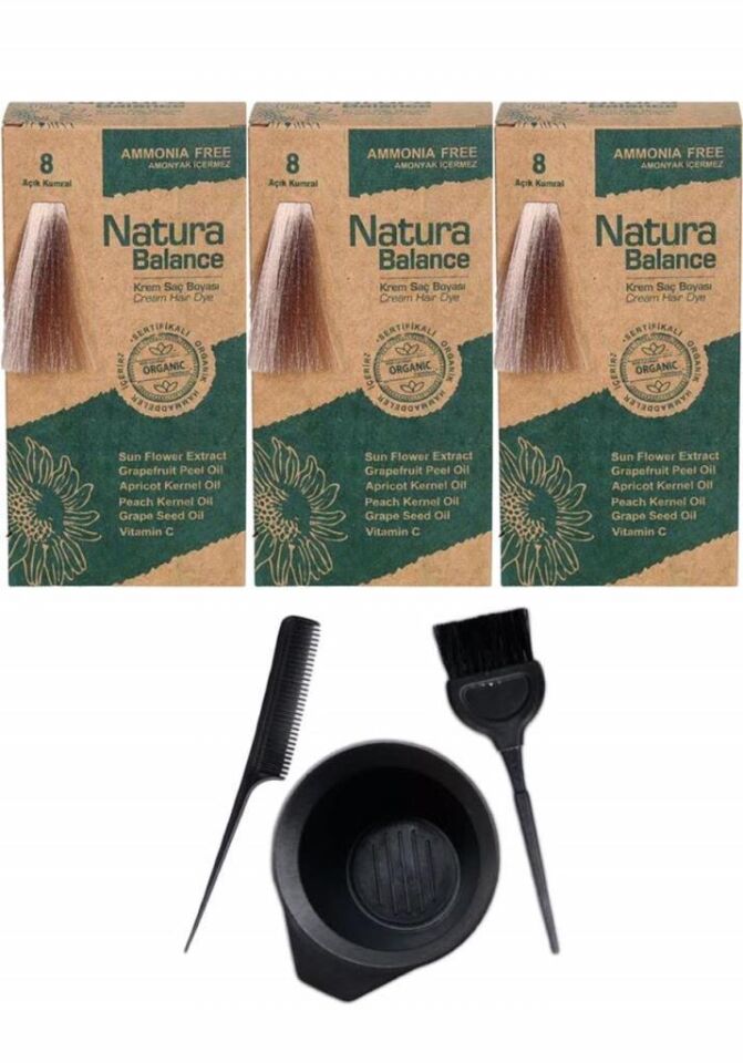 NATURA BALANCE SAÇ BOYASI 8 AÇIK KUMRAL 3 ADET+SAÇ BOYAMA SETİ
