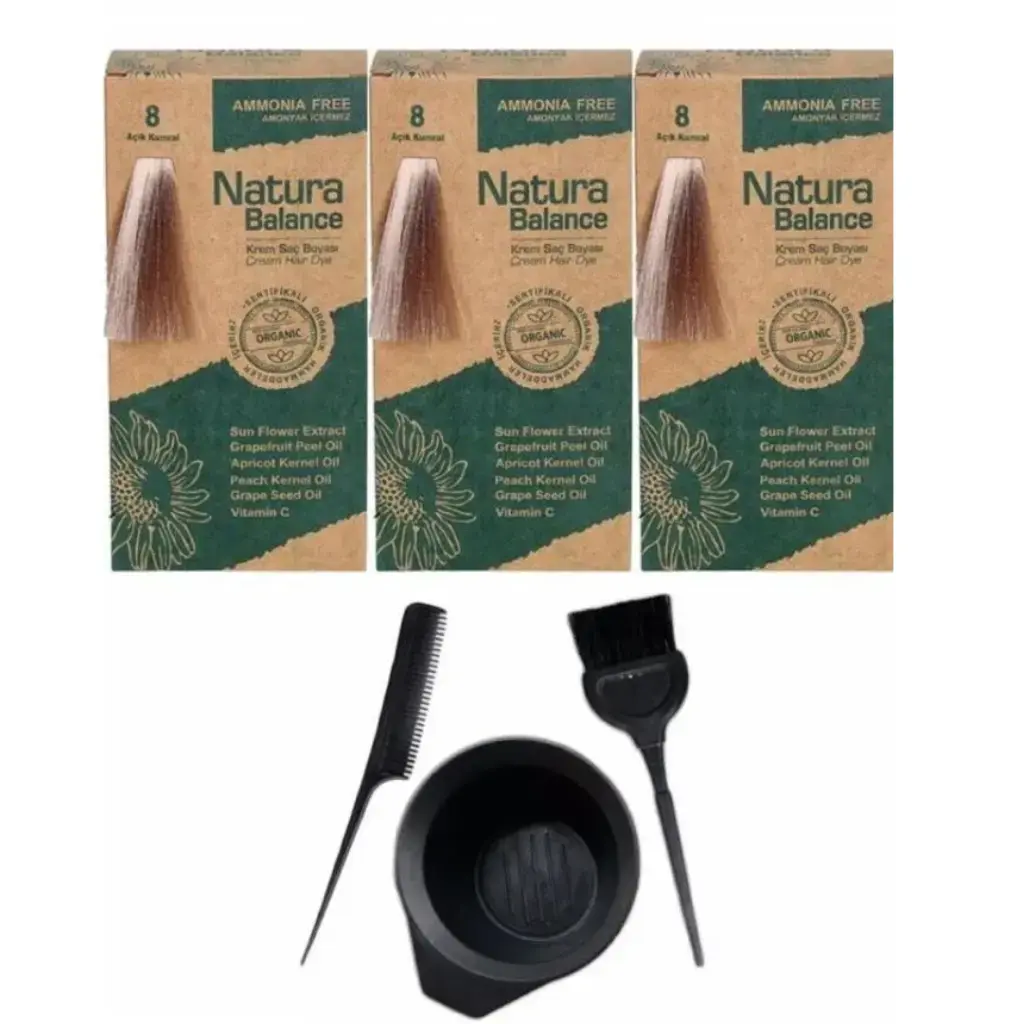 Natura Balance 8 Açık Kumral 3 Adet + Saç Boyama Seti
