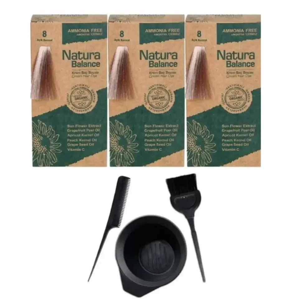 Natura Balance 8 Açık Kumral 3 Adet + Saç Boyama Seti