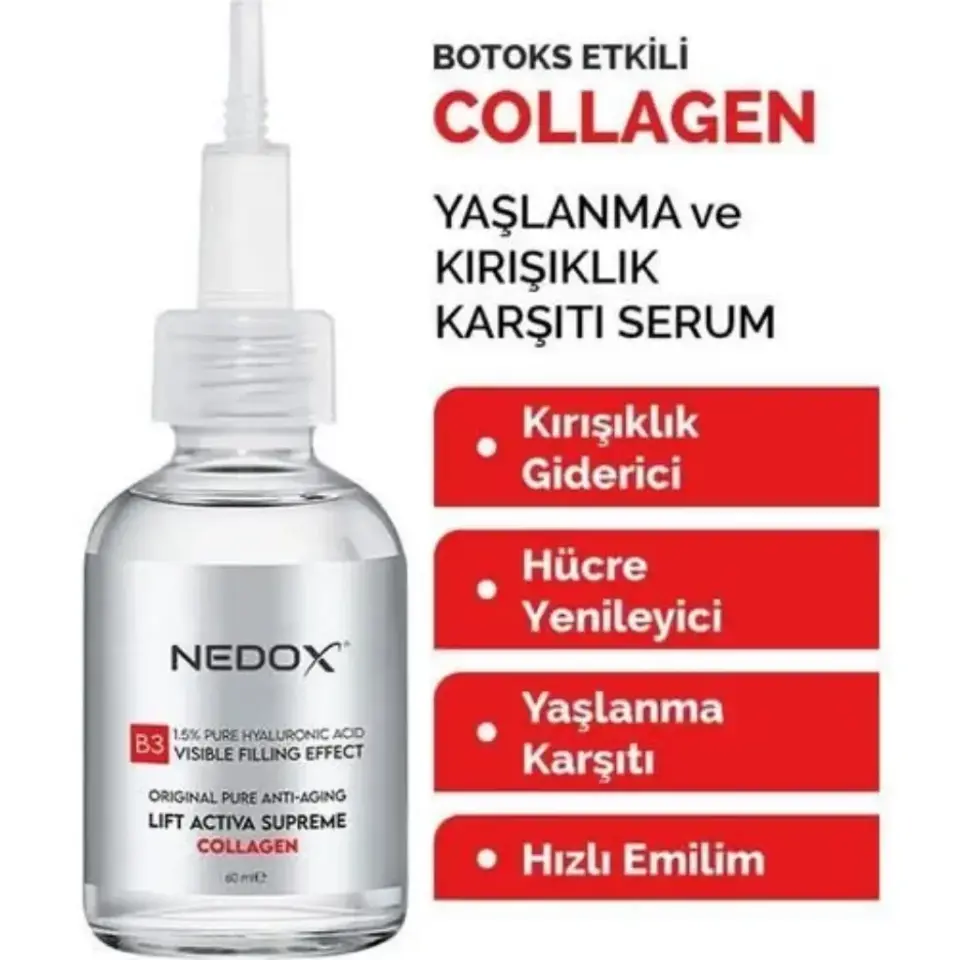 NEDOX Botoks Etkili B3 Kolajen Yüz Serumu 60 ml | Kırışıklık Karşıtı ve Dolgunlaştırıcı