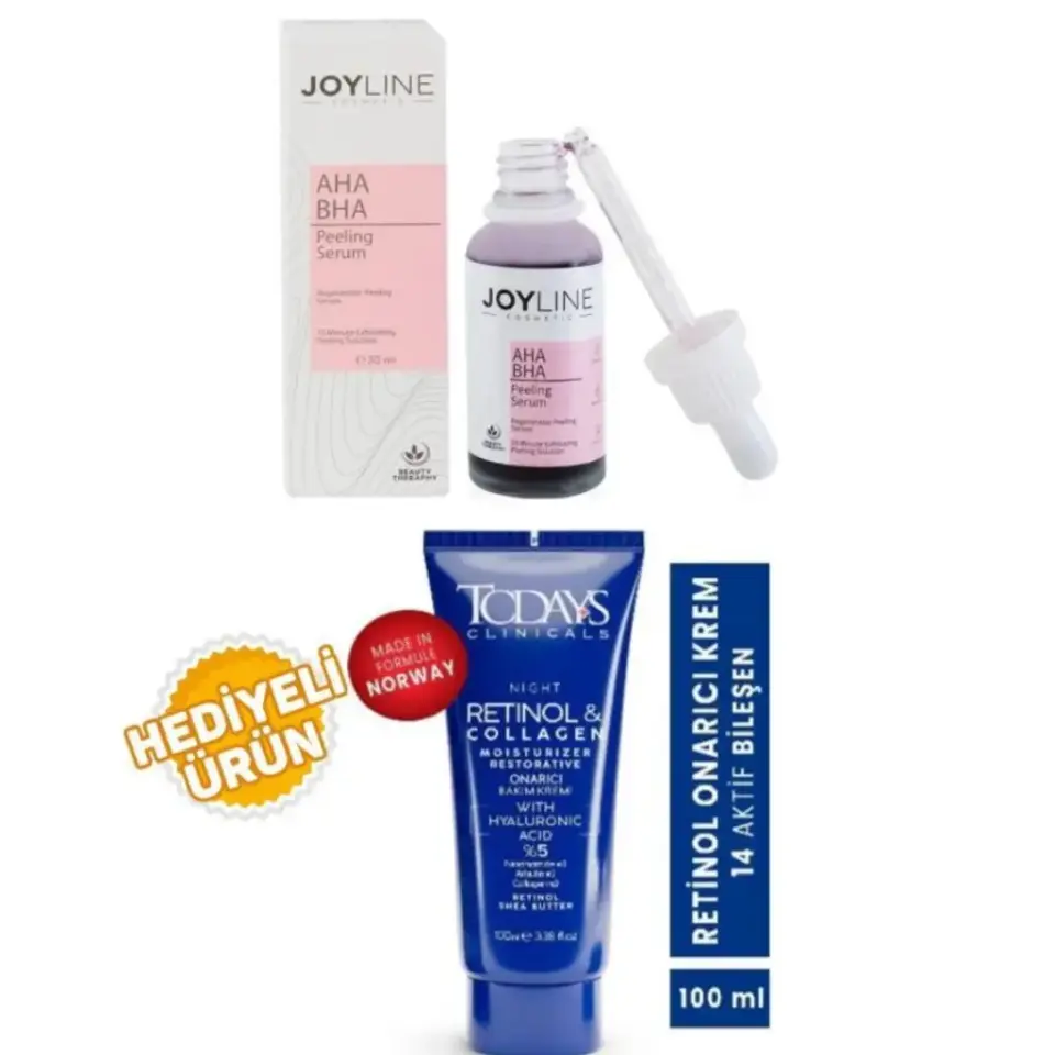 Joyline Kırmızı Peeling Serumu 30 ml ve Today's Onarıcı Krem 100 ml hediyeli cilt bakım seti