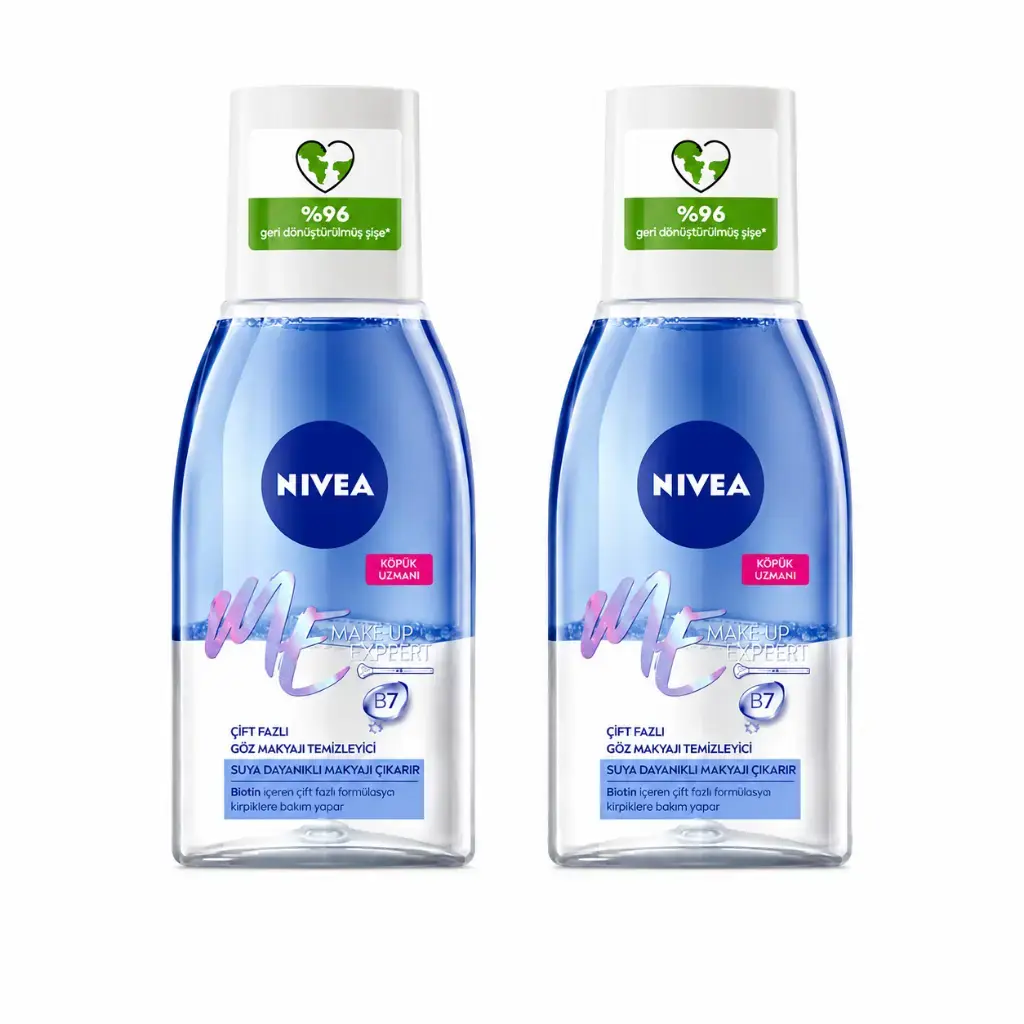 Nivea 2 Adet Make Up Çift Fazlı Göz Makyaj Temizleyici 125ml, Etkili Makyaj Temizleyici, Hassas Kirpik Bakımı