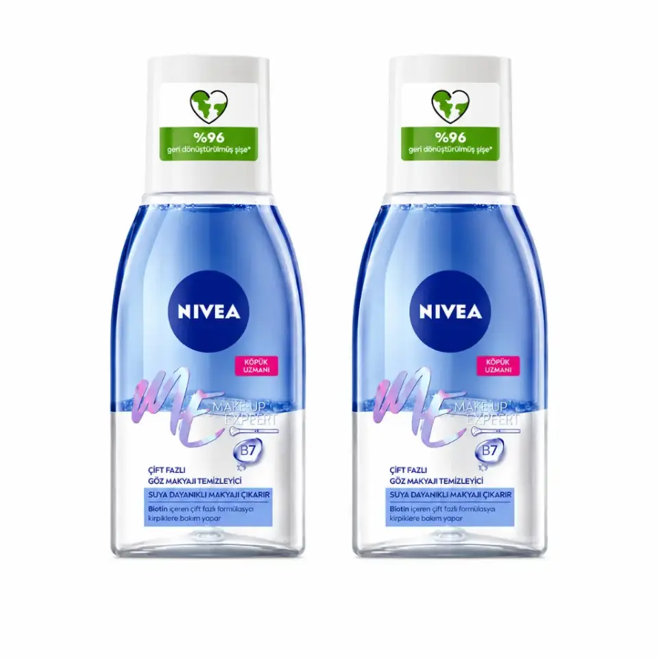 Nivea 2 Adet Make Up Çift Fazlı Göz Makyaj Temizleyici 125ml, Etkili Makyaj Temizleyici, Hassas Kirpik Bakımı