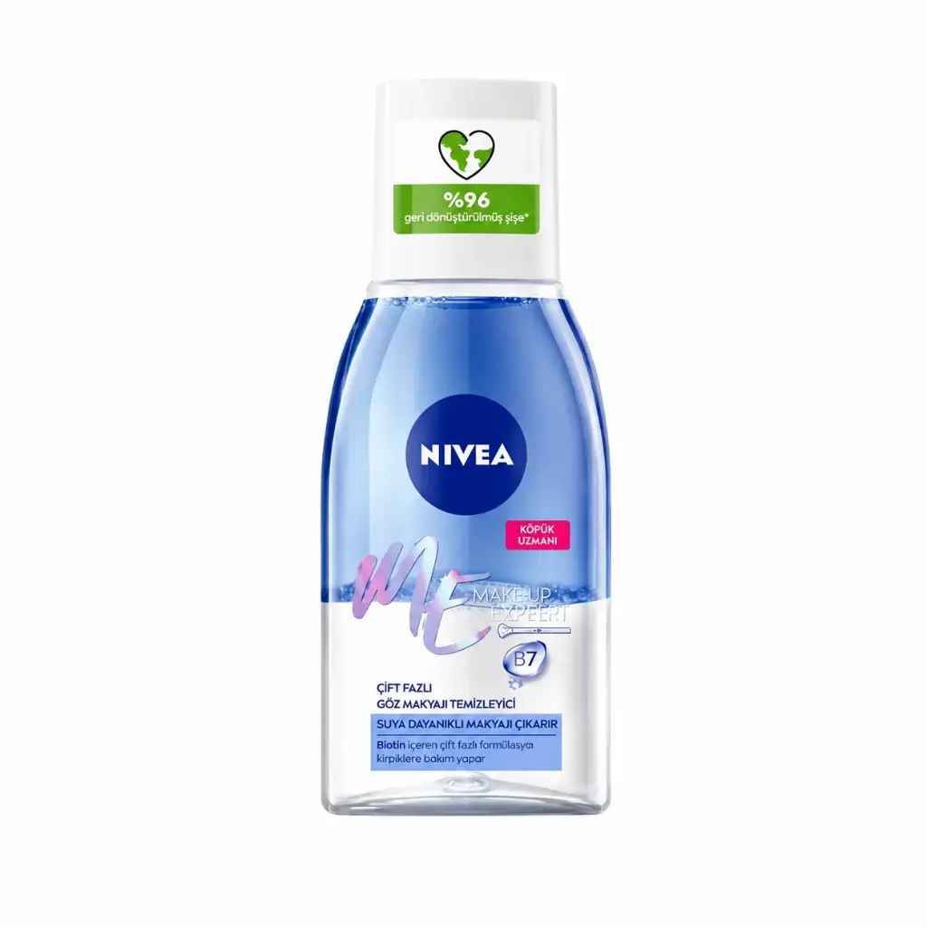 Nivea Make Up Expert Çift Fazlı Göz Makyaj Temizleyici 125 ml biotin içeren hassas kirpik bakımı göz makyaj temizleyici