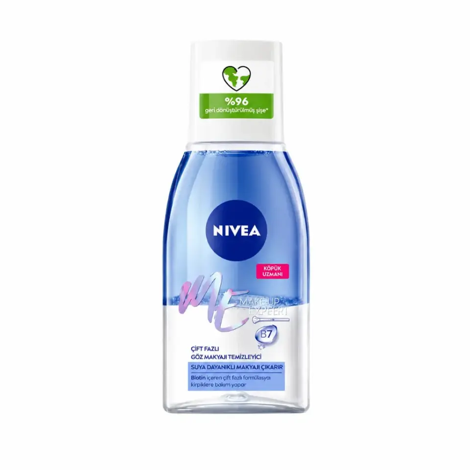 Nivea Make Up Expert Çift Fazlı Göz Makyaj Temizleyici 125 ml biotin içeren hassas kirpik bakımı göz makyaj temizleyici