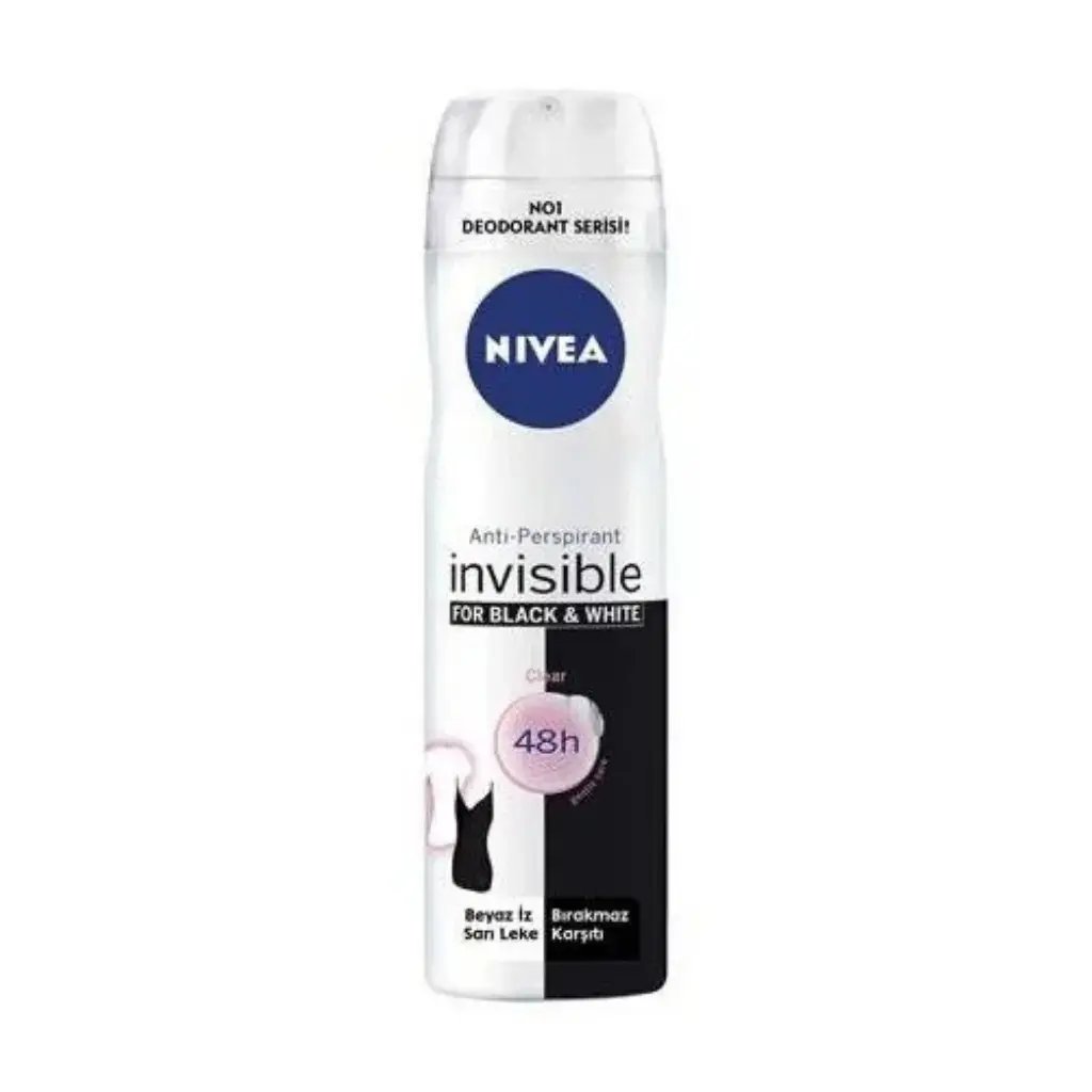 Nivea Invisible Black & White Clear Kadın Deodorant Sprey 150 ml siyah ve beyaz kıyafetlerde iz görünümüne karşı kadın deodorant