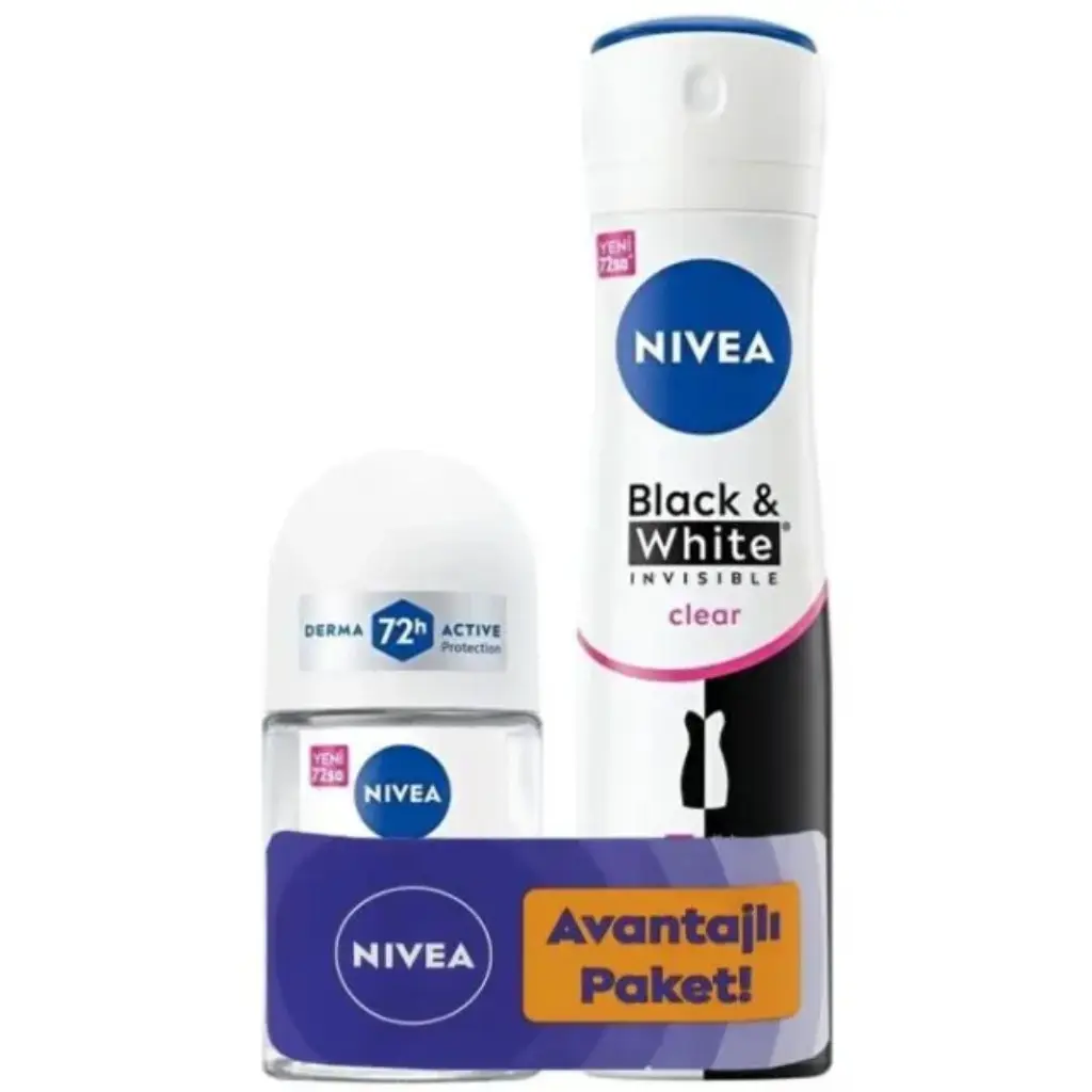 Nivea Invisible Black & White Clear Kadın Deodorant Sprey 150 ml ve Roll-On 25 ml ikili deodorant seti