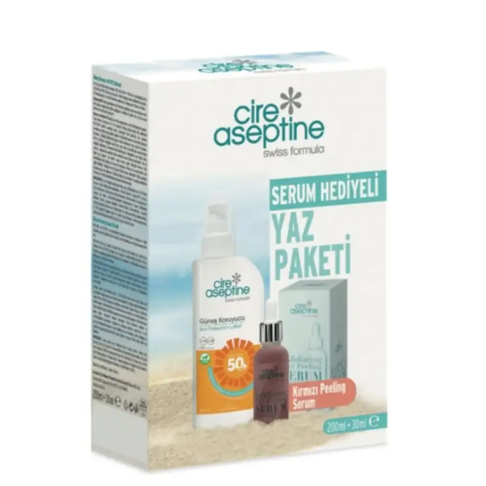 Cire Aseptine Güneş Koruyucu SPF 50 200 ml ve Kırmızı Peeling Serum 30 ml cilt bakım seti