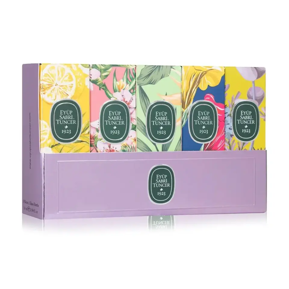 Eyüp Sabri Tuncer Kolonya 16 ml 5'li Set No 2 Lavanta Hatıralar Beyaz Çay Kiraz Çiçeği ve Klasik Limon mini kolonya seti