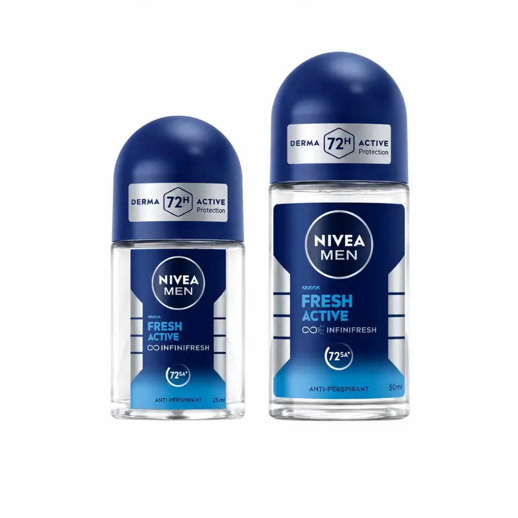 Nivea Men Fresh Active Erkek Roll-On Deodorant 50 ml ve Mini Roll-On 25 ml seyahat boyu 72 saat koruma avantajlı paket