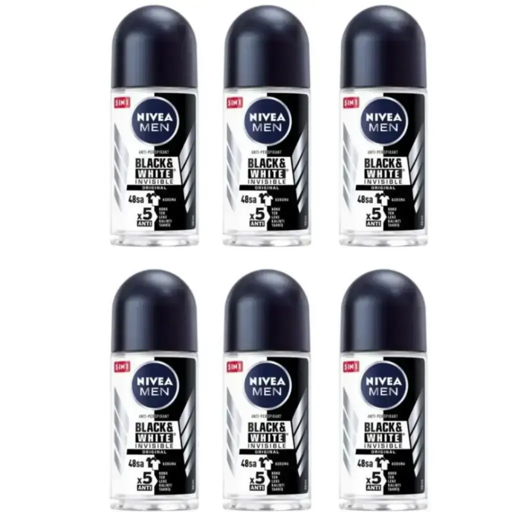Nivea Men Black White Original Roll-On 25 ml seyahat boy erkek deodorant 6 adet ekonomik paket