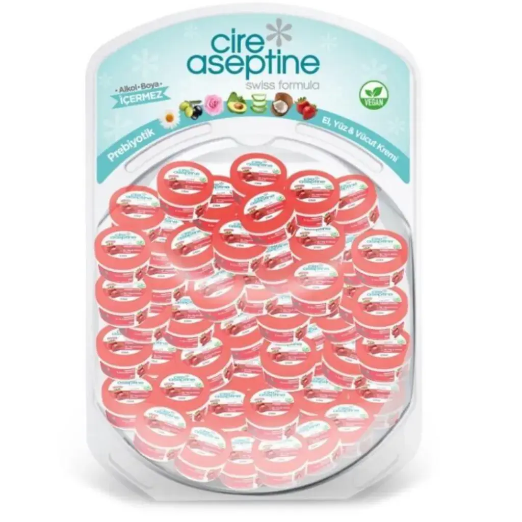 Cire Aseptine Prebiyotik Çilek Krem 30 ml 50'li Stand el yüz ve vücut nemlendirici bakım kremi