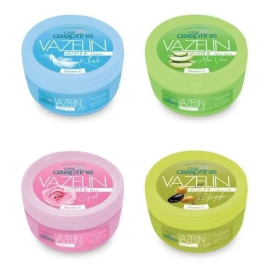 Cire Aseptine Vazelin 150 ml 4'lü Karma Set E Vitaminli Gül Zeytinyağlı ve Aloe Vera çeşitleri